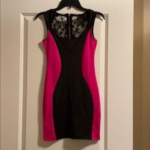 Pink and black mini dress. Back half zip